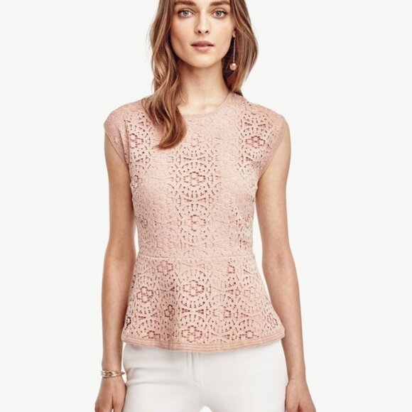 Ann Taylor Lace Sleeveless Peplum Top Dressy Beige Blush Special Occasion Size S - Picture 1 of 9